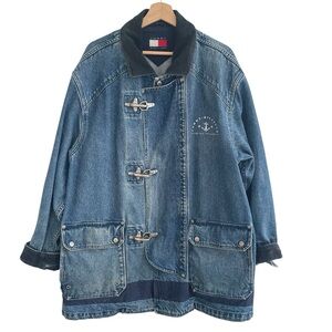 Vintage 80s 90s Y2K Fireman Tommy Hilfiger Denim Jacket Chore Coat Men’s M